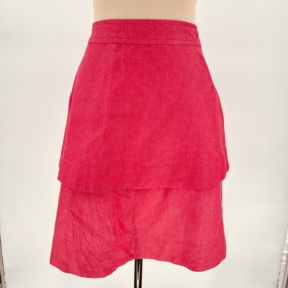 Anthropologie‎ Postmark Red Silk Linen Tiered Wrap A Line Mini Size 00 Preppy
